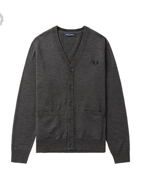 FRED PERRY男士休闲针织衫2024冬季口袋V领开衫麦穗羊毛衫潮K9551