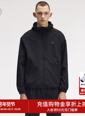FRED PERRY男士休闲夹克2025冬季拉链连帽麦穗刺绣宽松外套J7902