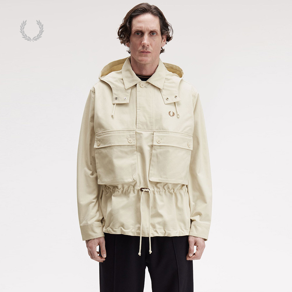 FRED PERRY男士休闲夹克2025冬季抽绳连帽套头麦穗刺绣外套J1312