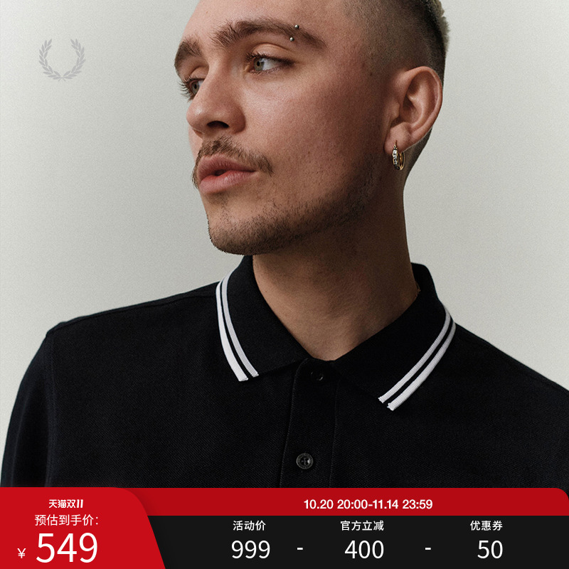 FRED PERRY男士休闲POLO衫秋季宽松条纹麦穗刺绣长袖上衣潮M3636