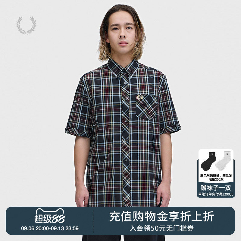 FREDPERRY短袖格纹衬衫英伦质感图片