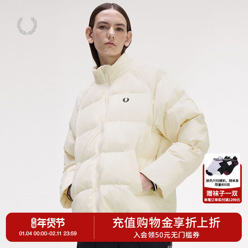 FRED PERRY女士休闲夹克2025冬季立领拉链麦穗刺绣宽松外套J1118,女装/女士精品,短外套,淘宝优惠券,粉丝福利购,淘宝优惠卷