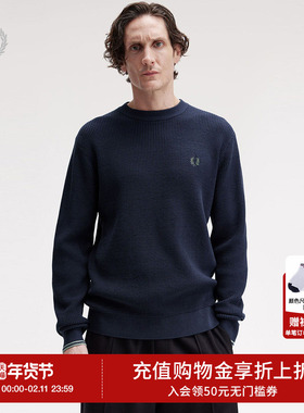 FRED PERRY男士休闲针织衫2025冬季宽松圆领套头麦穗刺绣潮K6507