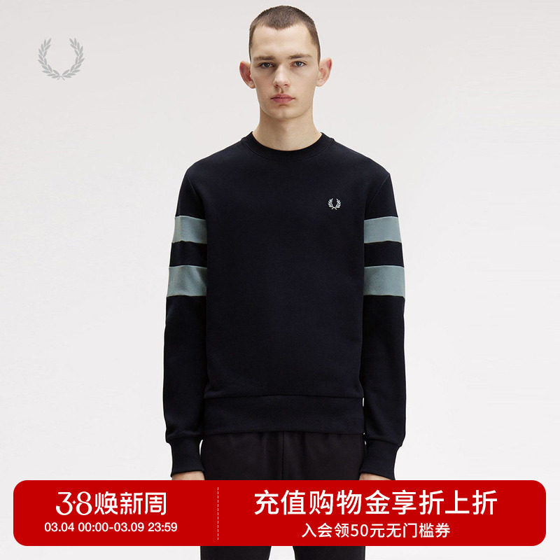 FRED PERRY男装圆领卫衣2025冬季新款时尚活力拼色边饰套头衫上衣