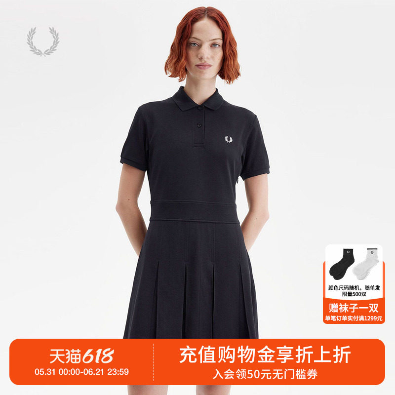 FRED PERRY夏季新款翻领短袖连衣裙休闲麦穗刺绣POLO裙D9166