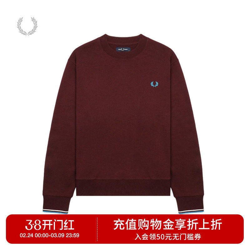 FRED PERRY男装圆领卫衣2025冬季新款简约基础款套头衫上衣M7535X