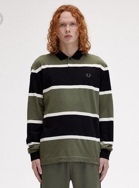 FRED PERRY男士休闲POLO衫冬季英伦宽松撞色条纹麦穗长袖潮M8519