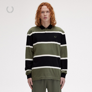 英伦宽松撞色条纹麦穗长袖 FRED 冬季 休闲POLO衫 潮M8519 PERRY男士