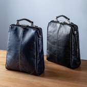 手提包时尚 日本SANWA简约轻奢杜勒斯包防水商务电脑包原装 进口女包背包双肩包小巧公文包男士 牛仔布牛皮提手