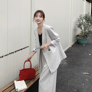 2025春季新款条纹西装阔腿裤套装#2516-P195-K278图片