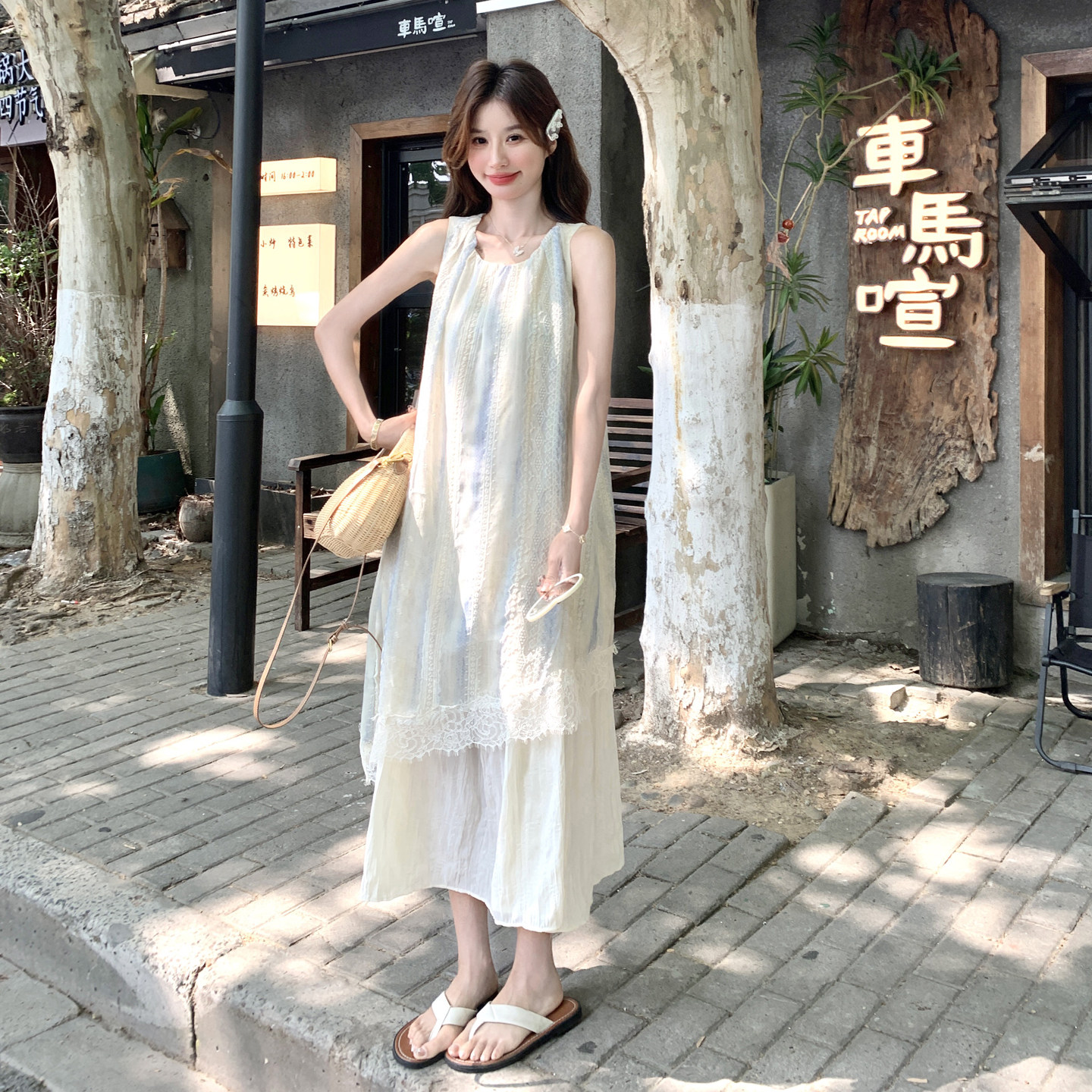 蕾丝刺绣假两件连衣裙女夏2025新款甜美减龄法式小个子长裙爆款,女装连衣裙,2C111