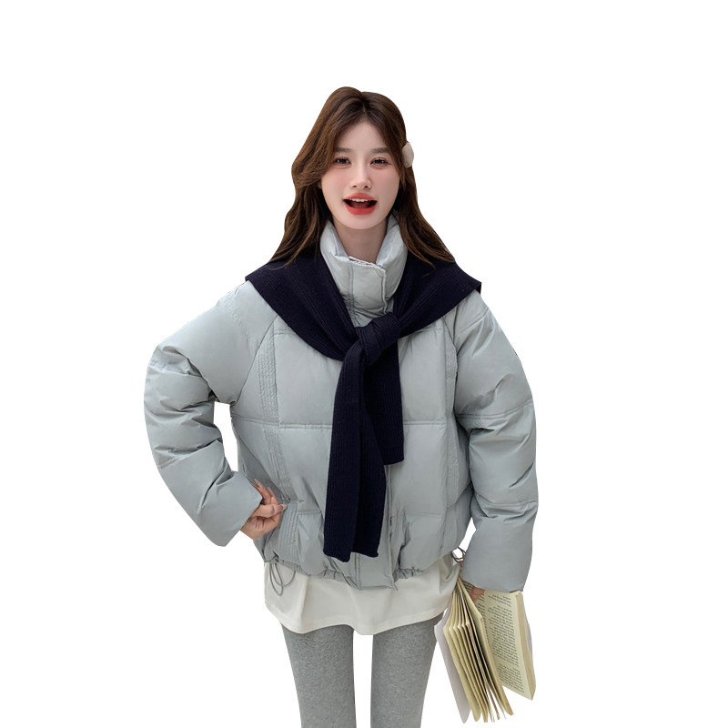 韩版时尚立领针织披肩羽绒服女2025冬季新款显瘦加厚白鸭绒短外套,女装羽绒服,2C111