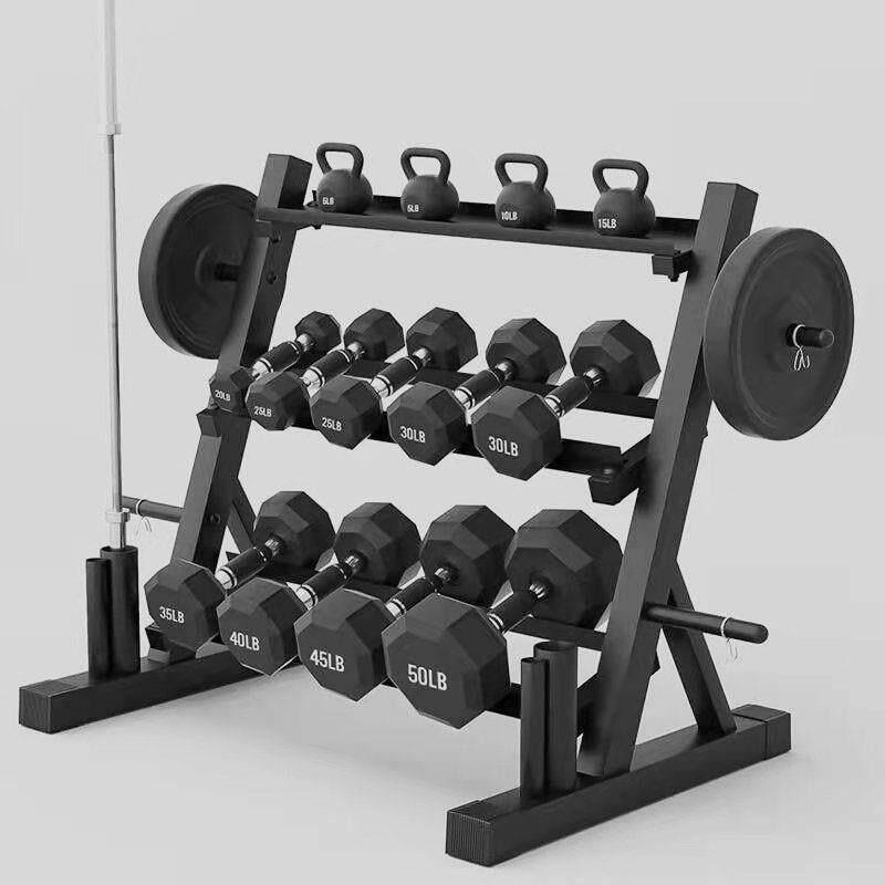 哑铃架子家用收纳架壶铃架杠铃架多功能小器材架杠铃片收纳架健身