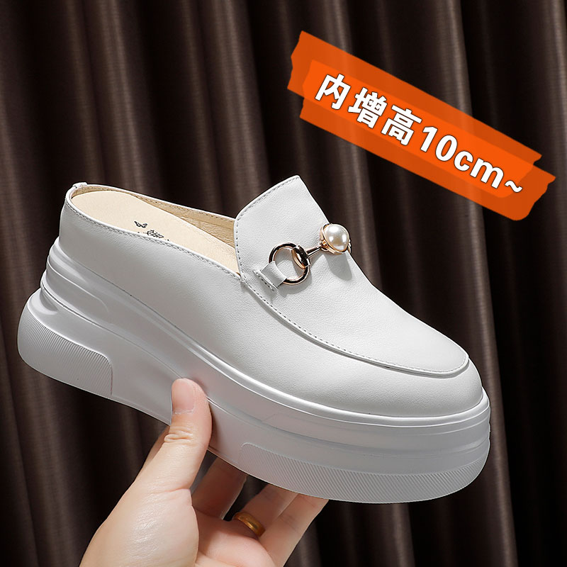 真皮松糕厚底凉拖无后跟懒人一脚包头拖