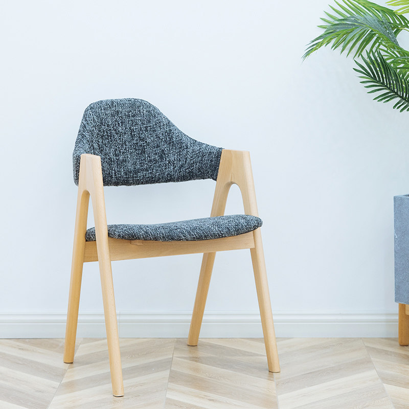 新款榉木实木咖啡椅简约休闲日式电脑椅北欧软