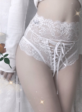 高腰蕾丝绑带伪娘内裤大码男用镂空cd变装胖次女装大佬包臀三角裤