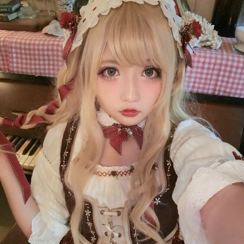日系动漫二次元cosplay软妹浅金色cd变装伪娘假发女装大佬长卷发