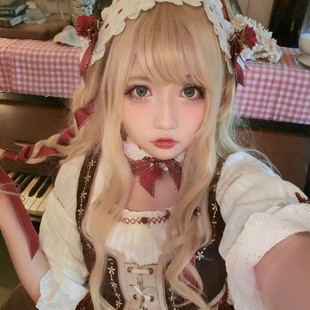 日系动漫二次元cosplay软妹浅金色cd变装伪娘假发女装大佬长卷发