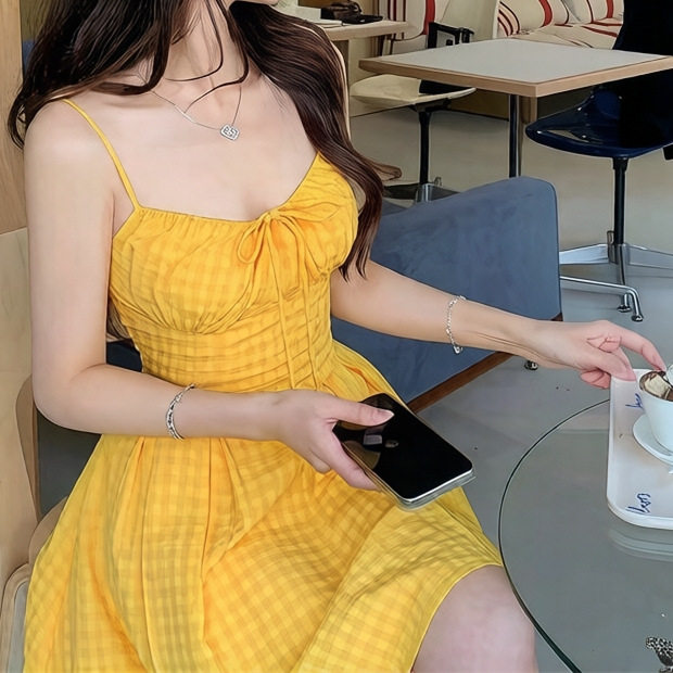 新款大码吊带伪娘cd变装黄色性感男娘连衣裙收腰显瘦女装大佬裙子
