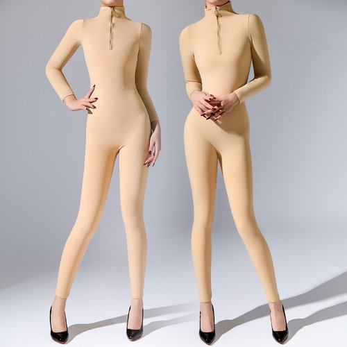 拉链保暖女装大佬男娘连体衣秋冬加绒高领伪娘开裆jj套男娘全身袜