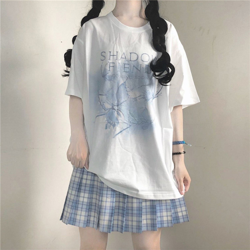 大码宽松白色伪娘T恤印花短袖圆领男士变装上衣女装大佬学生衣服