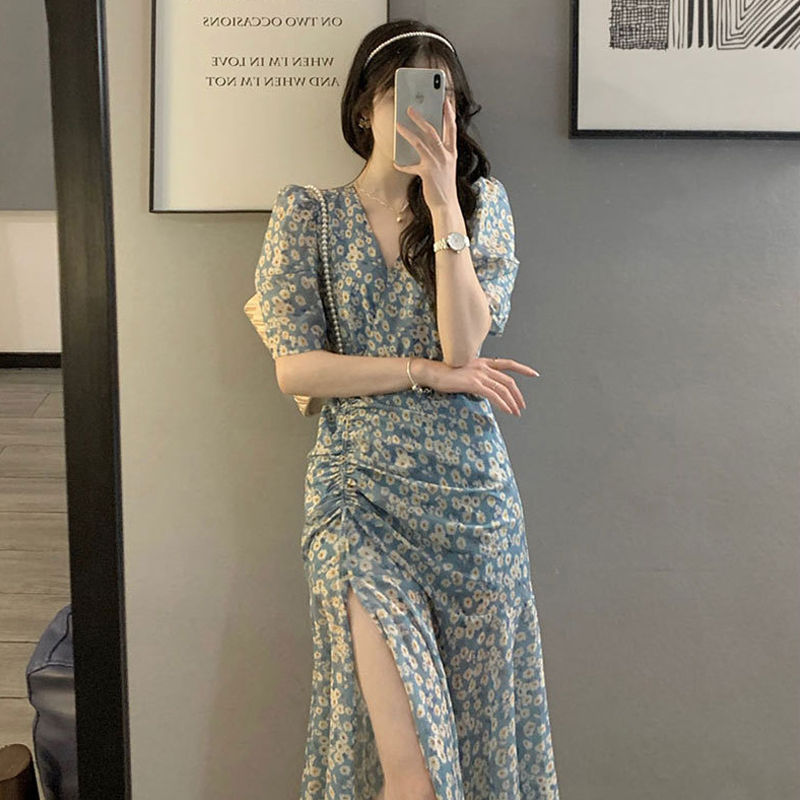 性感甜美伪娘大码连衣裙cd变装碎花长裙修身男反串女装大佬A字裙