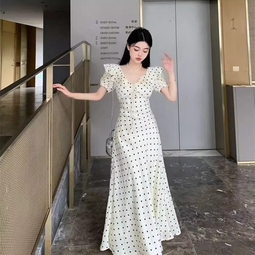 大码女装大佬法式短袖伪娘男娘连衣裙夏季显瘦长裙荷叶边变装裙子