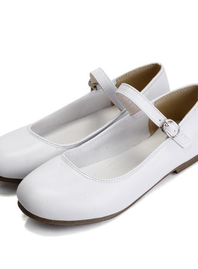 小女生白色休闲鞋平底圆头韩版大童少女孩初高中小学生黑色小皮鞋