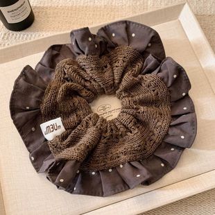 新款波点褶皱花边设计大肠圈时尚毛线针织发绳复古扎马尾子头绳