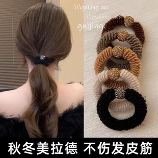 毛线水钻发圈高级感加粗头绳高弹力不伤发低马尾秋冬精致女生发绳