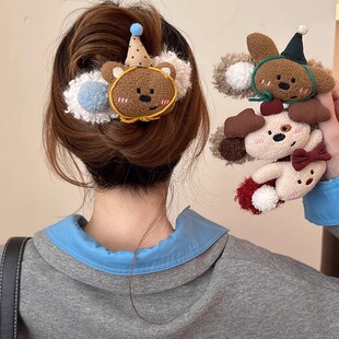 可爱范~毛绒发夹女2024新款高级感后脑勺抓夹大号盘发鸭嘴夹头饰