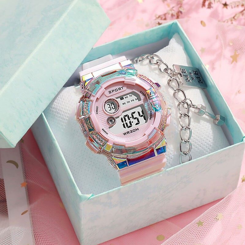 学生党炫彩电子表女孩女童多功能初中生小学生儿童夜光发光手表