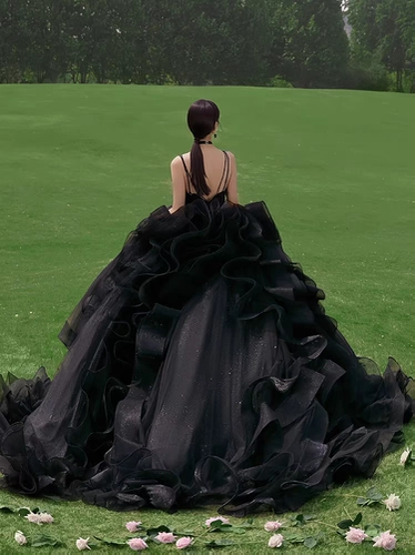 Ретро бархатное черное свадебное платье, французский стиль