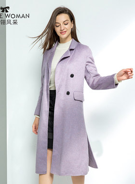 白翎纯色西装领女士毛呢大衣新品