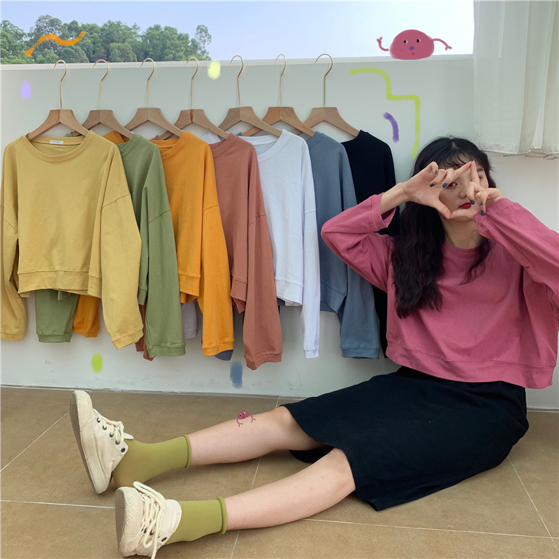 早秋款女装潮百搭超火cec长袖女短款古着感少女t恤港味复古韩版券后39.90元
