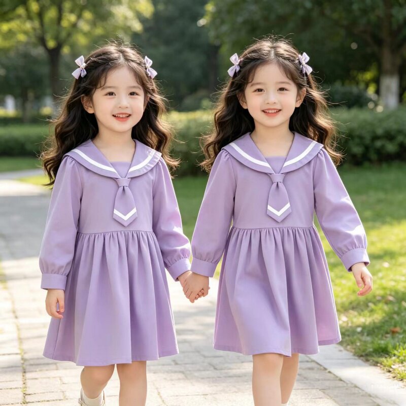 女童连衣裙2026春秋新款儿童长袖裙子学院风女孩宝宝海军领公主裙
