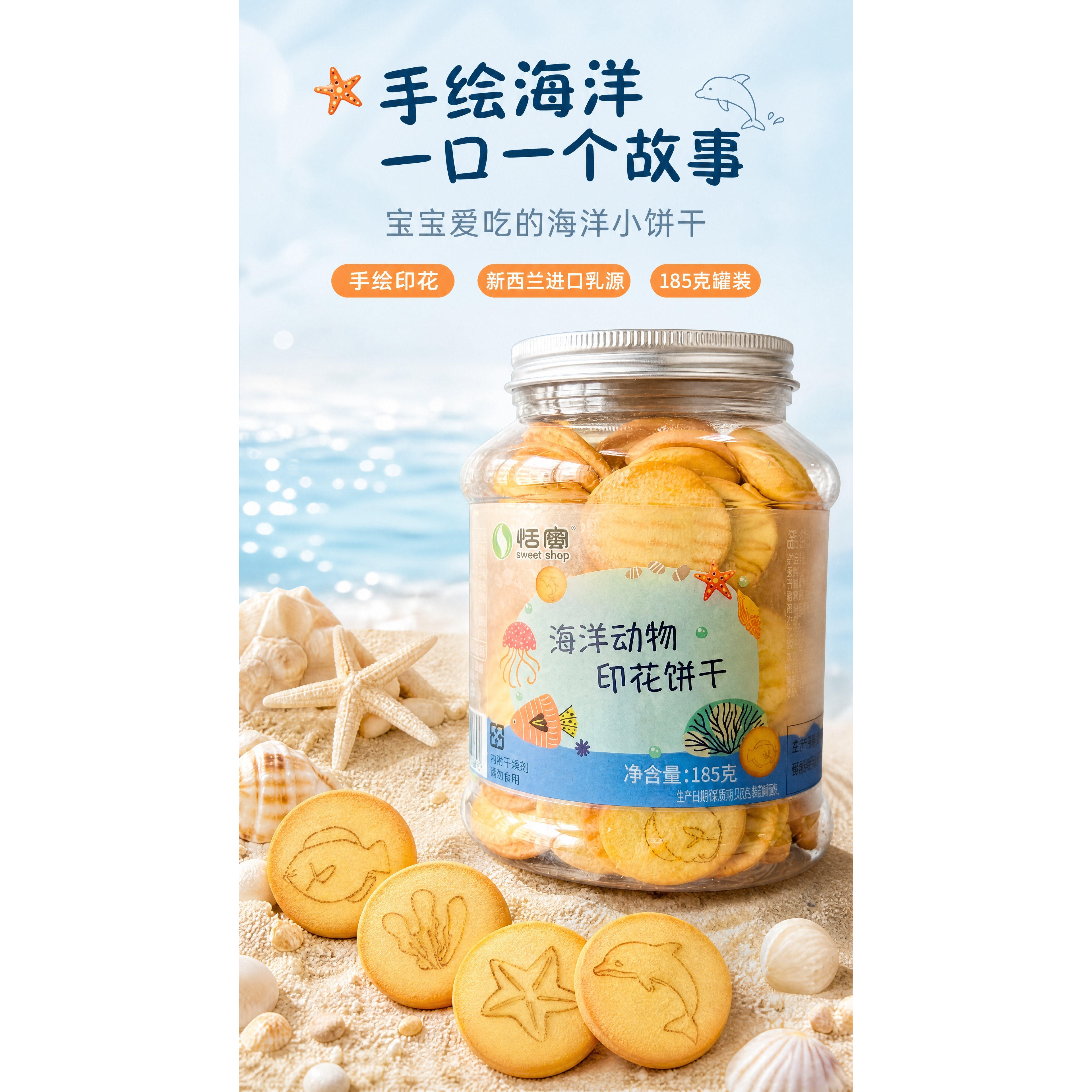海洋动物印花饼干趣味儿童零食新西兰进口奶源办公休闲手绘海洋