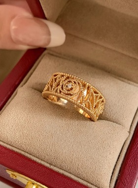 中古老钱风镂空藤编玫瑰花戒指