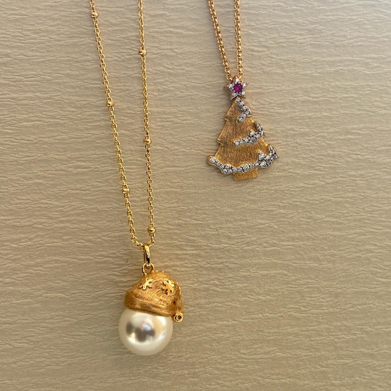 法式复古轻奢圣诞帽圣诞树项链