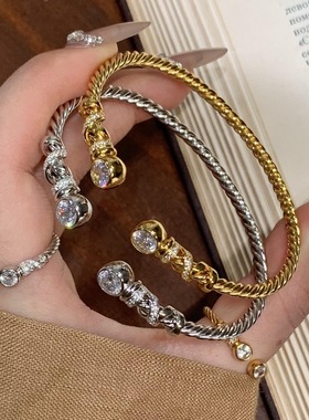 法式复古权杖麻花镶钻手镯女