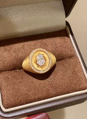 中古重工金色拉丝八芒星盾牌戒指