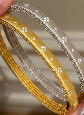 Vintage中古麻花拉丝镶钻手环