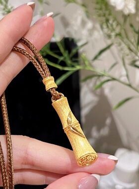新中式复古拉丝棕绳平安竹节项链