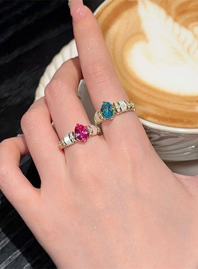 vintage中古海蓝宝白贝母戒指