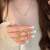 法式 百搭套装 复古拉丝不规则流苏项链耳钉女镶钻时尚 气质轻奢个性