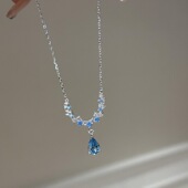 法式 轻奢简约微笑海蓝宝锆石水滴项链女多巴胺精致百搭气质锁骨链
