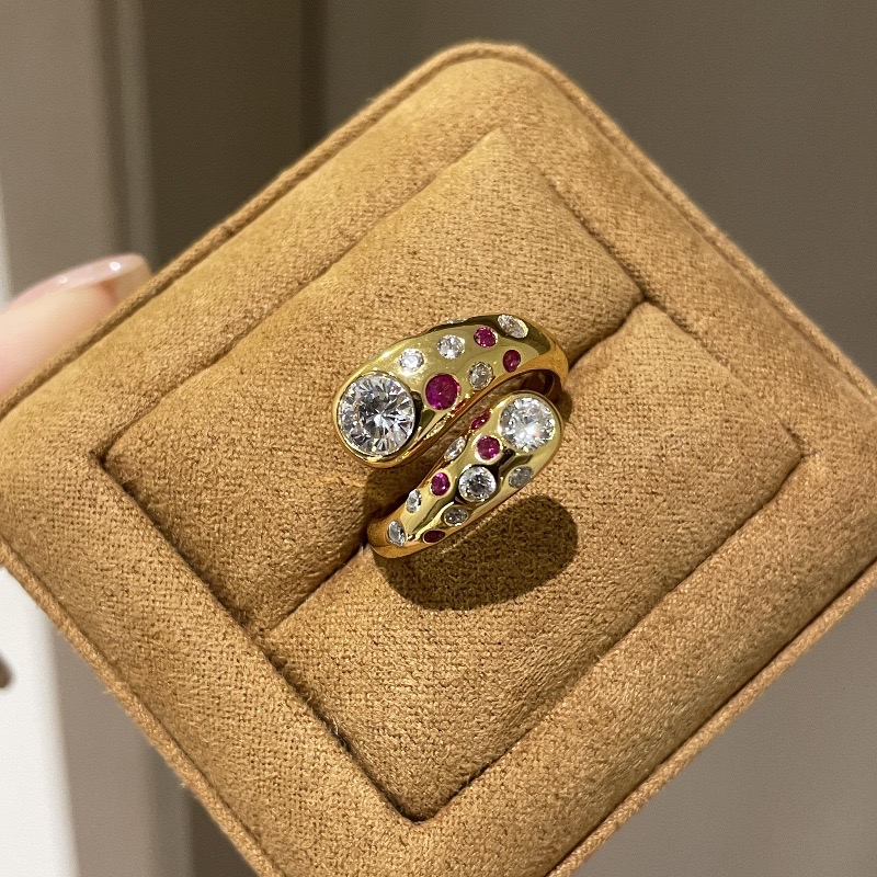 法式复古轻奢彩色镶钻戒指女