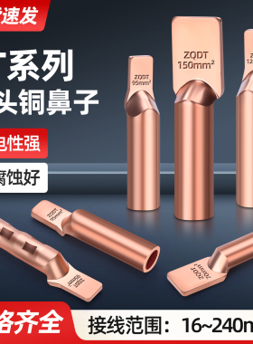 方头无孔ZQDT铜鼻子支线箱直板设备线夹35/50/95/240平方接线端子