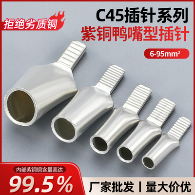C45紫铜鸭嘴鼻6/10/16/25/35平方铜接线端子插针插片断路器铜鼻子
