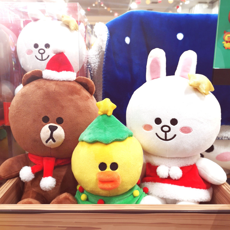 韩国正品 line friends 圣诞节布朗熊可妮兔毛绒公仔莎莉玩偶娃娃